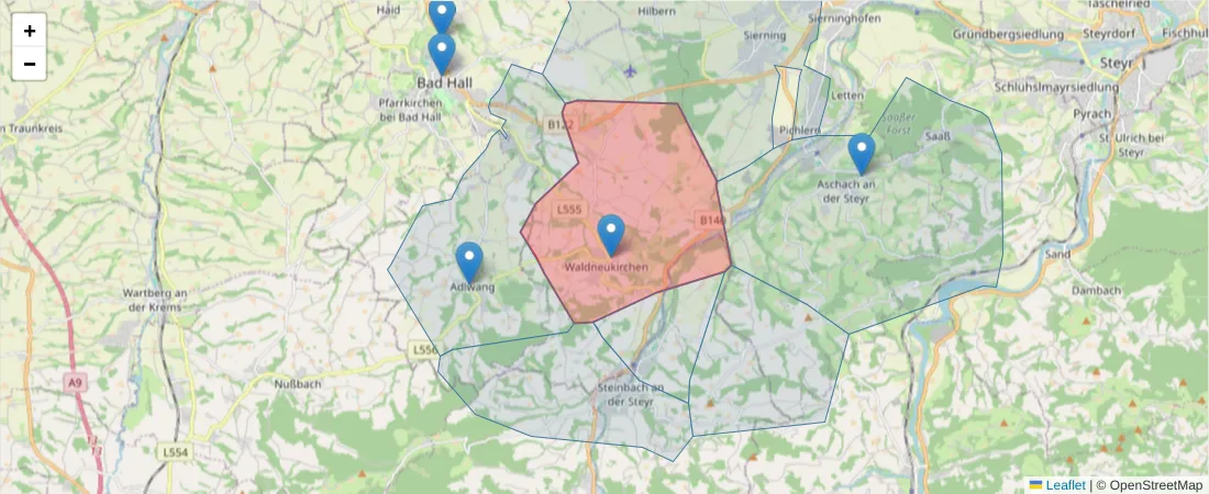 Karte des Postleitzahlen Bereichs  und der umliegenden Postleitzahlen in Deutschland