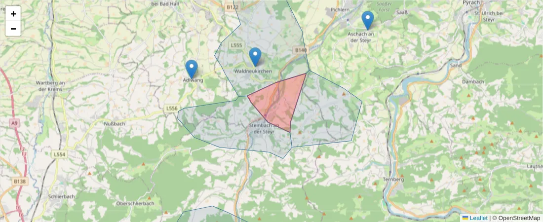 Karte des Postleitzahlen Bereichs  und der umliegenden Postleitzahlen in Deutschland