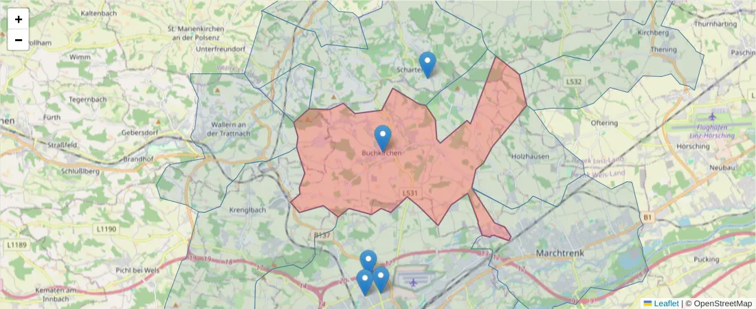 Karte des Postleitzahlen Bereichs  und der umliegenden Postleitzahlen in Deutschland