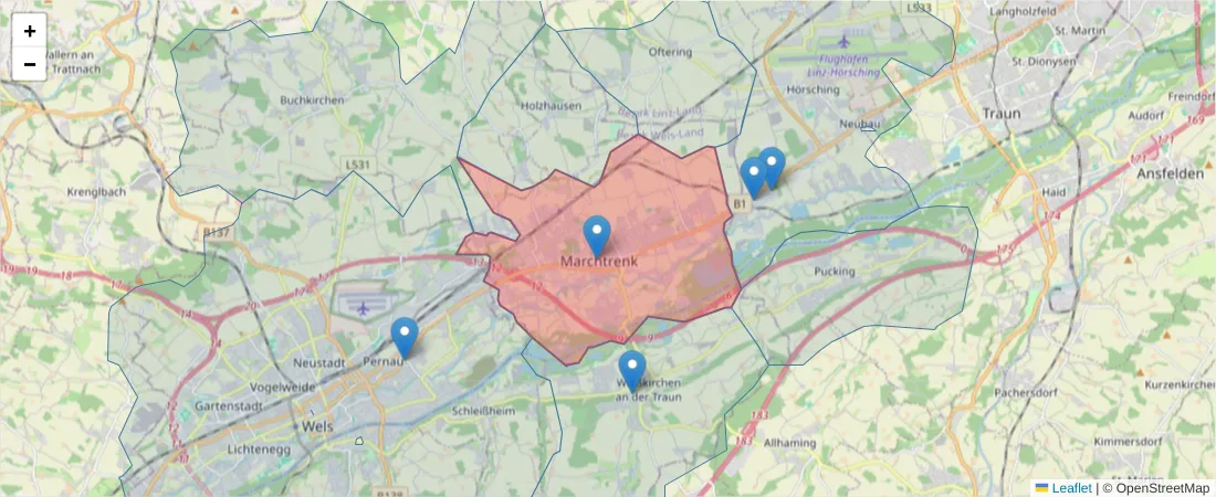 Karte des Postleitzahlen Bereichs  und der umliegenden Postleitzahlen in Deutschland