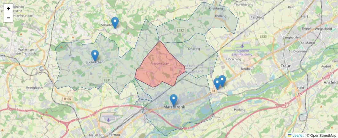 Karte des Postleitzahlen Bereichs  und der umliegenden Postleitzahlen in Deutschland