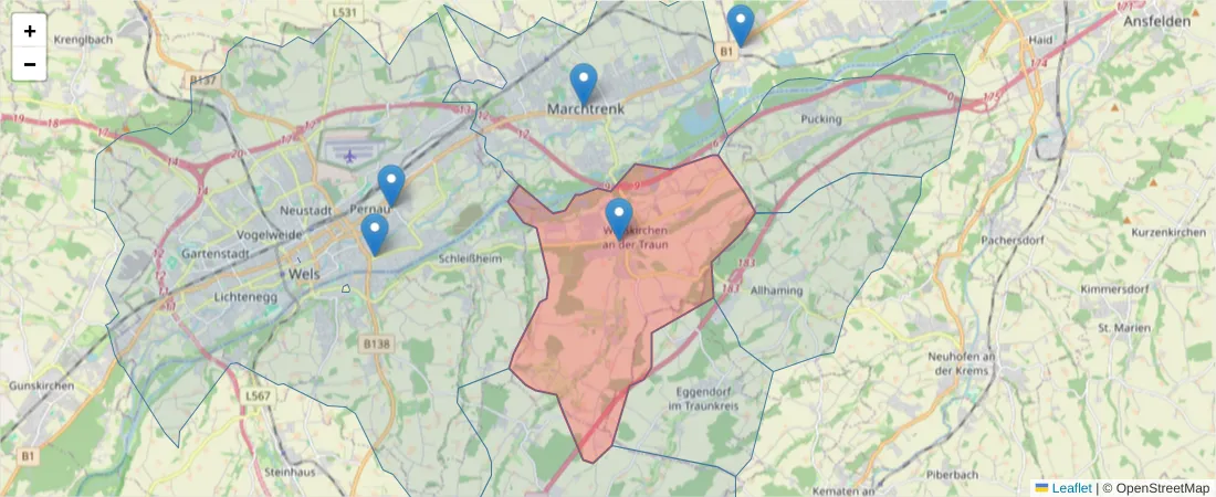 Karte des Postleitzahlen Bereichs  und der umliegenden Postleitzahlen in Deutschland