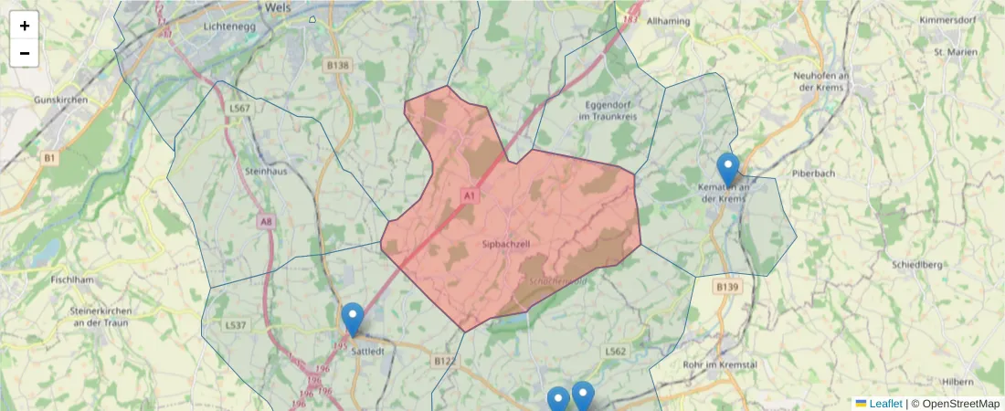 Karte des Postleitzahlen Bereichs  und der umliegenden Postleitzahlen in Deutschland
