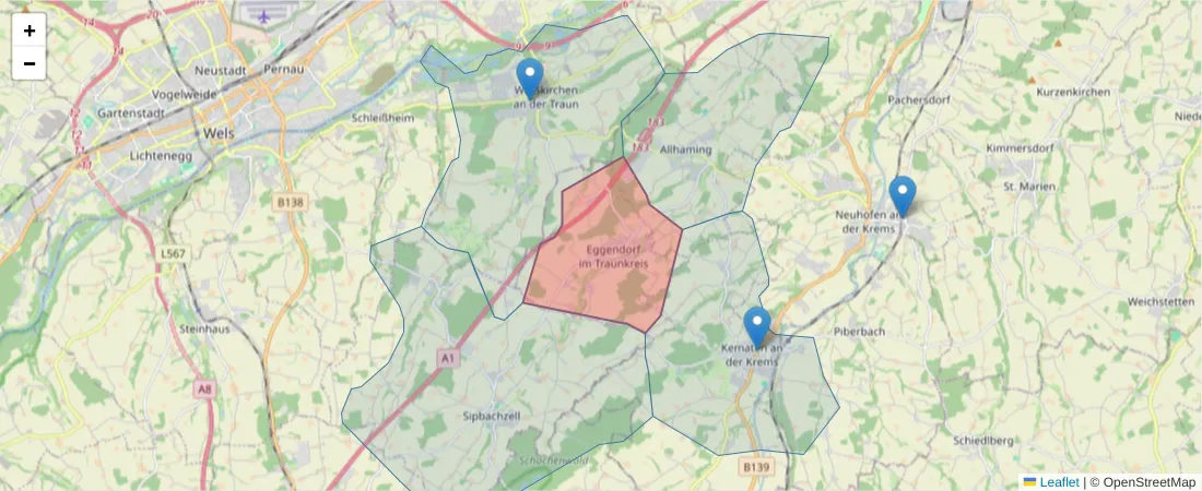 Karte des Postleitzahlen Bereichs  und der umliegenden Postleitzahlen in Deutschland