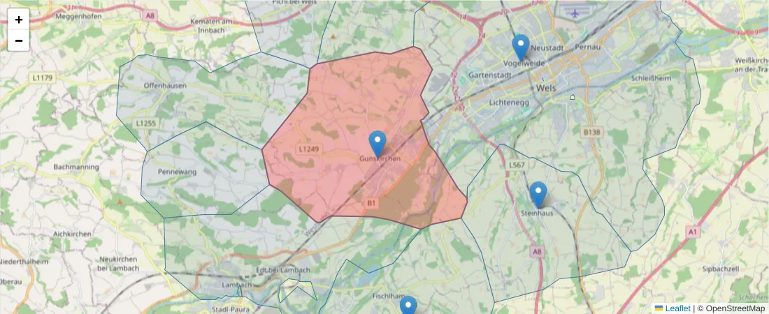 Karte des Postleitzahlen Bereichs  und der umliegenden Postleitzahlen in Deutschland