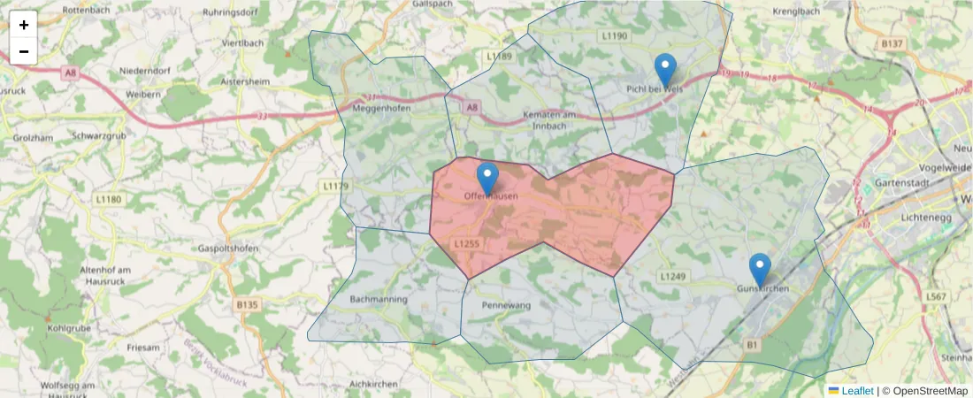 Karte des Postleitzahlen Bereichs  und der umliegenden Postleitzahlen in Deutschland