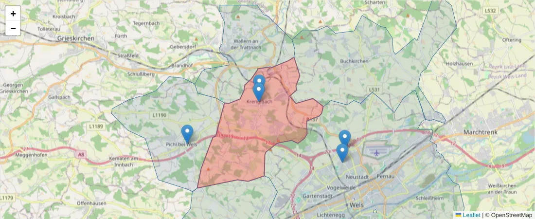 Karte des Postleitzahlen Bereichs  und der umliegenden Postleitzahlen in Deutschland