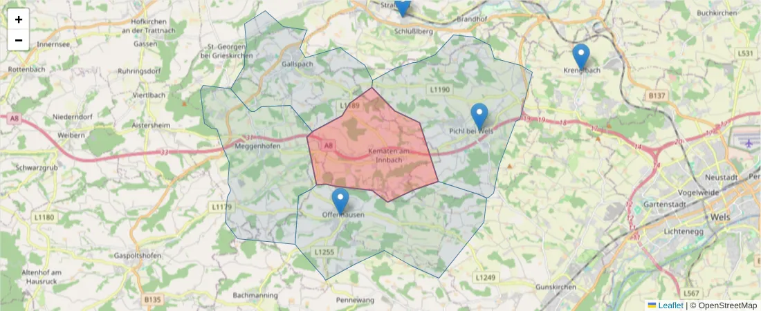 Karte des Postleitzahlen Bereichs  und der umliegenden Postleitzahlen in Deutschland