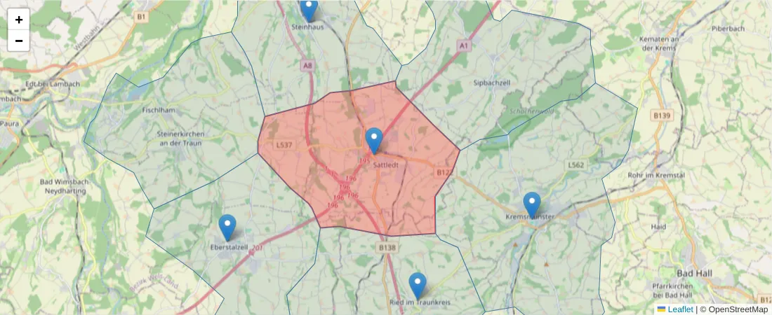 Karte des Postleitzahlen Bereichs  und der umliegenden Postleitzahlen in Deutschland