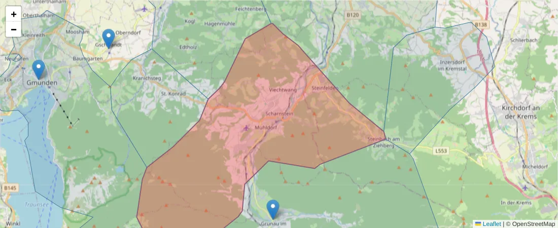 Karte des Postleitzahlen Bereichs  und der umliegenden Postleitzahlen in Deutschland