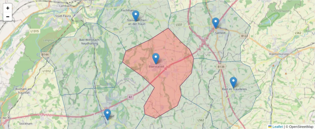 Karte des Postleitzahlen Bereichs  und der umliegenden Postleitzahlen in Deutschland