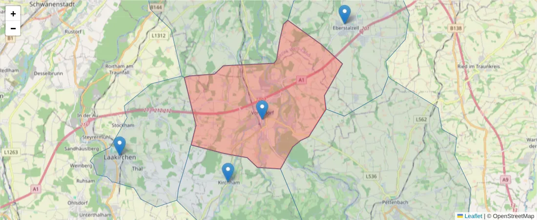 Karte des Postleitzahlen Bereichs  und der umliegenden Postleitzahlen in Deutschland