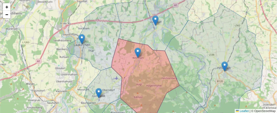 Karte des Postleitzahlen Bereichs  und der umliegenden Postleitzahlen in Deutschland