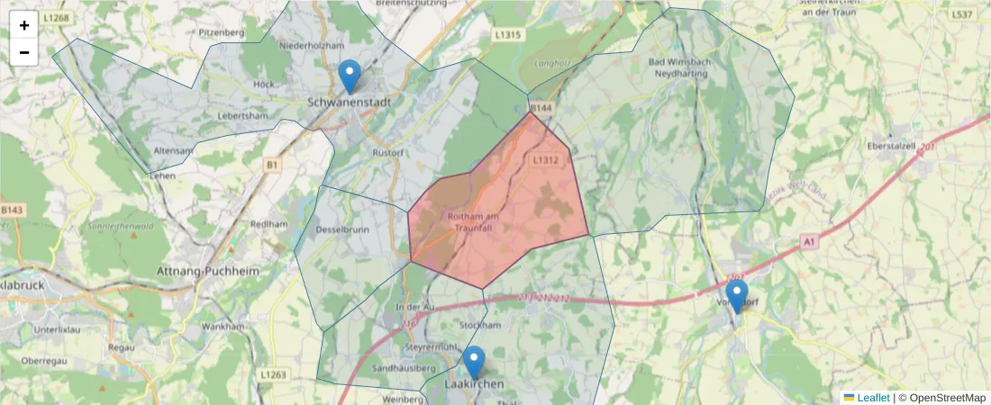 Karte des Postleitzahlen Bereichs  und der umliegenden Postleitzahlen in Deutschland