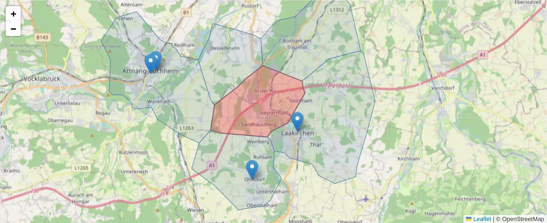Karte des Postleitzahlen Bereichs  und der umliegenden Postleitzahlen in Deutschland