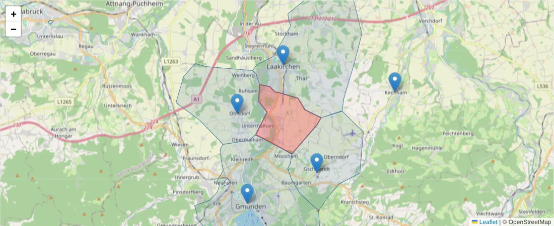 Karte des Postleitzahlen Bereichs  und der umliegenden Postleitzahlen in Deutschland