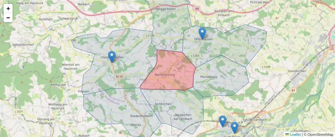 Karte des Postleitzahlen Bereichs  und der umliegenden Postleitzahlen in Deutschland