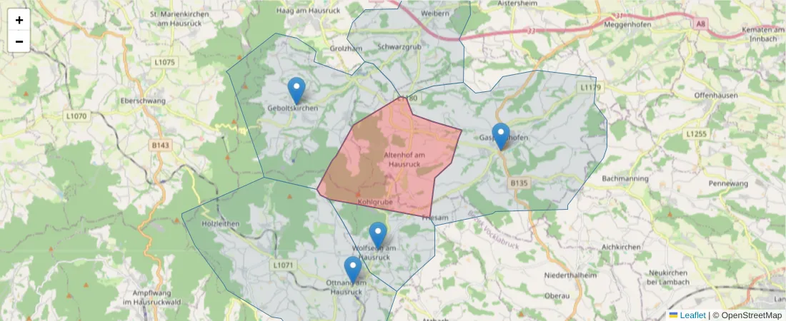 Karte des Postleitzahlen Bereichs  und der umliegenden Postleitzahlen in Deutschland
