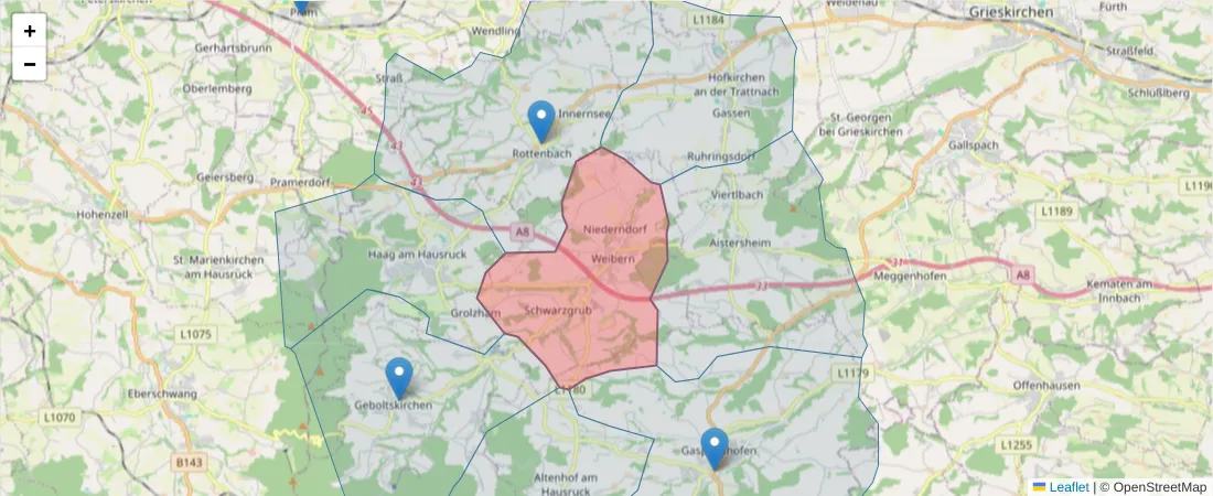 Karte des Postleitzahlen Bereichs  und der umliegenden Postleitzahlen in Deutschland