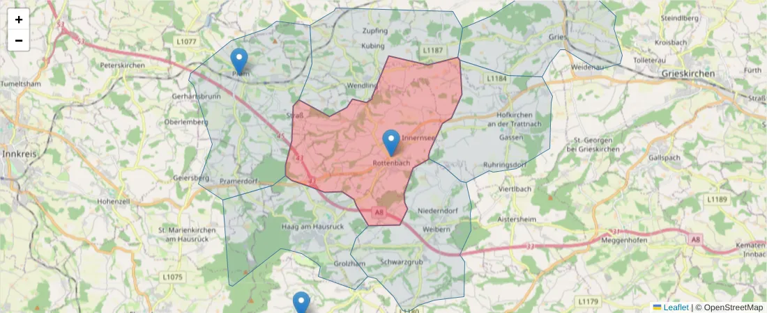 Karte des Postleitzahlen Bereichs  und der umliegenden Postleitzahlen in Deutschland