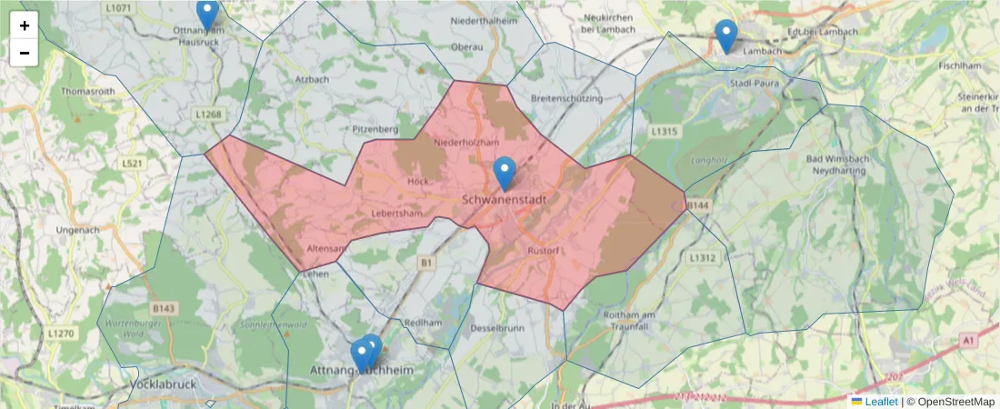 Karte des Postleitzahlen Bereichs  und der umliegenden Postleitzahlen in Deutschland