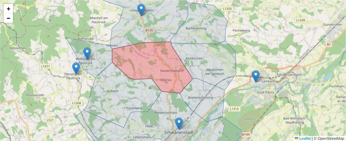 Karte des Postleitzahlen Bereichs  und der umliegenden Postleitzahlen in Deutschland