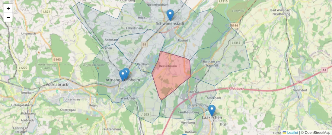 Karte des Postleitzahlen Bereichs  und der umliegenden Postleitzahlen in Deutschland