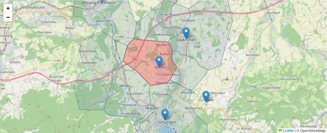 Karte des Postleitzahlen Bereichs  und der umliegenden Postleitzahlen in Deutschland