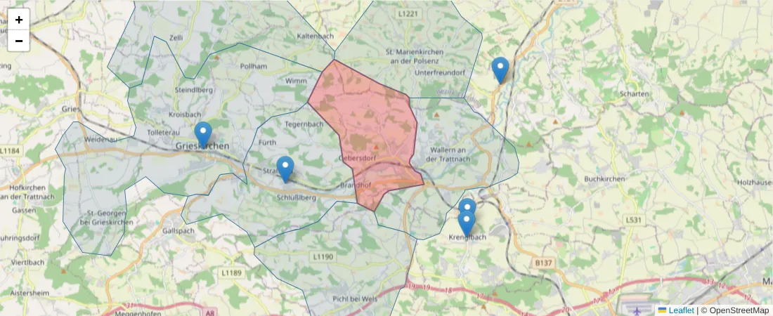 Karte des Postleitzahlen Bereichs  und der umliegenden Postleitzahlen in Deutschland
