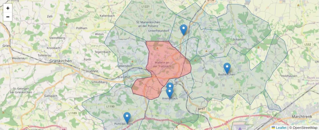 Karte des Postleitzahlen Bereichs  und der umliegenden Postleitzahlen in Deutschland