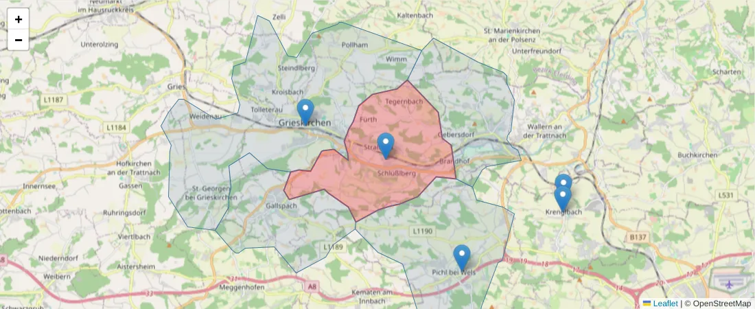 Karte des Postleitzahlen Bereichs  und der umliegenden Postleitzahlen in Deutschland