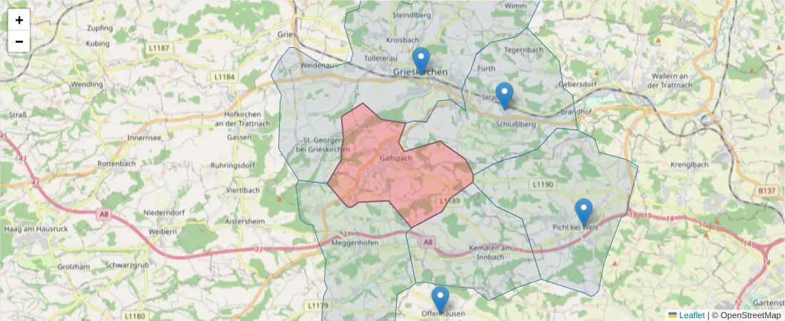 Karte des Postleitzahlen Bereichs  und der umliegenden Postleitzahlen in Deutschland
