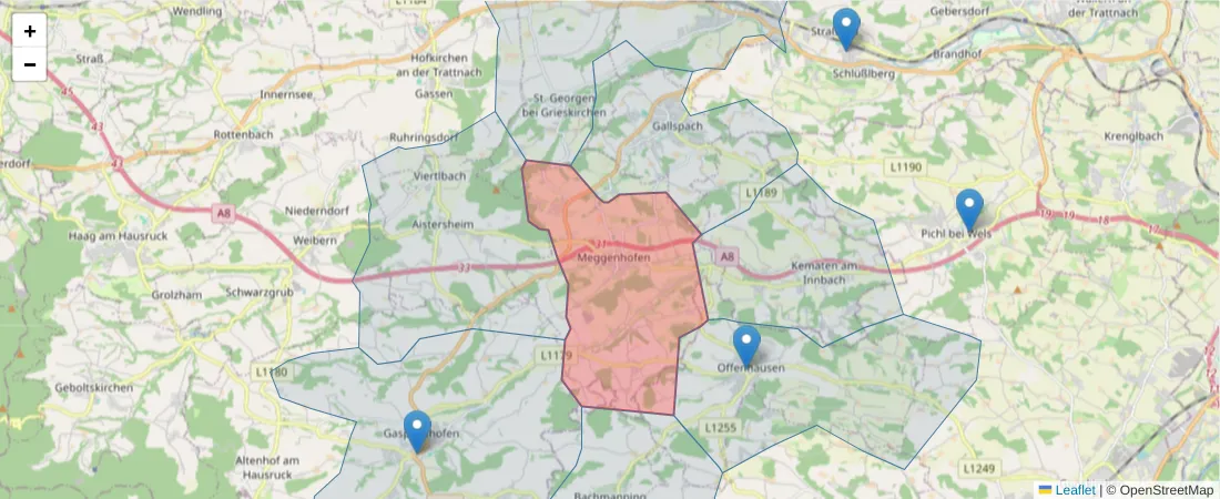 Karte des Postleitzahlen Bereichs  und der umliegenden Postleitzahlen in Deutschland