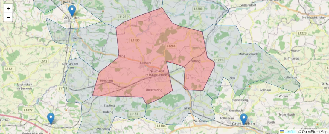 Karte des Postleitzahlen Bereichs  und der umliegenden Postleitzahlen in Deutschland