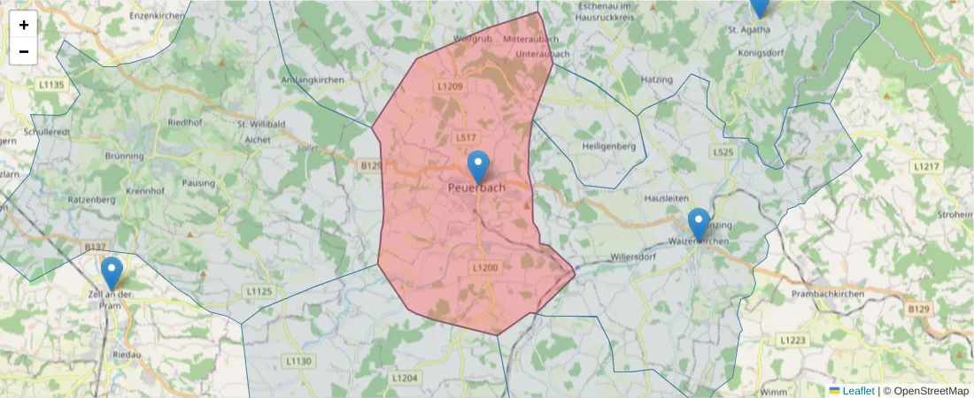 Karte des Postleitzahlen Bereichs  und der umliegenden Postleitzahlen in Deutschland