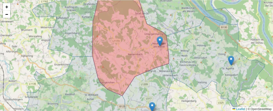 Karte des Postleitzahlen Bereichs  und der umliegenden Postleitzahlen in Deutschland