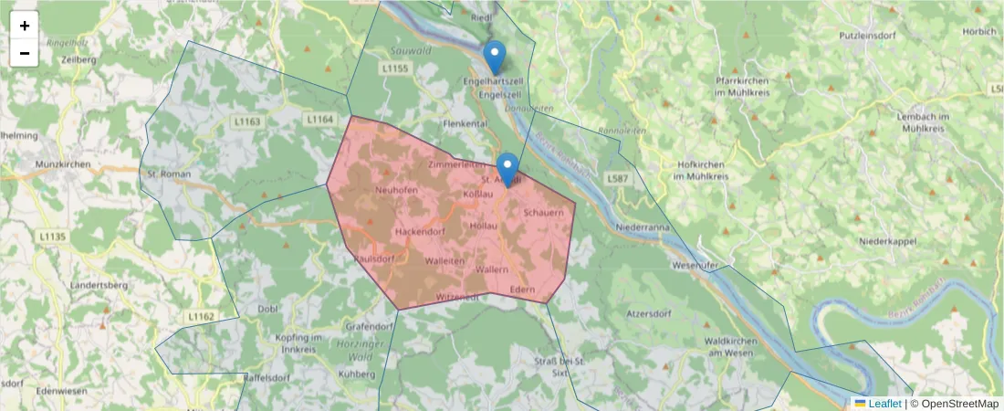 Karte des Postleitzahlen Bereichs  und der umliegenden Postleitzahlen in Deutschland
