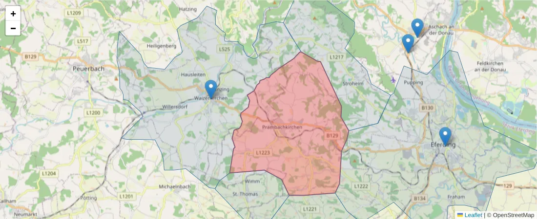 Karte des Postleitzahlen Bereichs  und der umliegenden Postleitzahlen in Deutschland