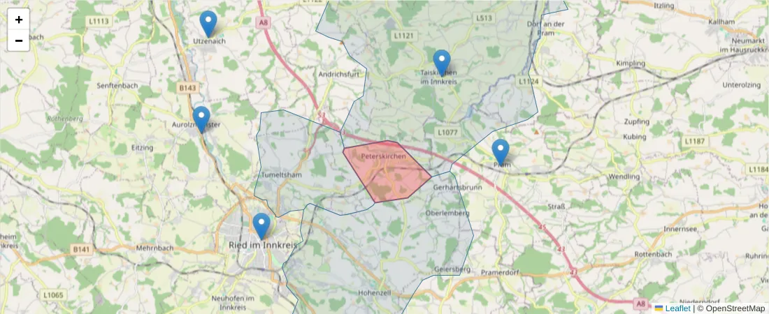 Karte des Postleitzahlen Bereichs  und der umliegenden Postleitzahlen in Deutschland