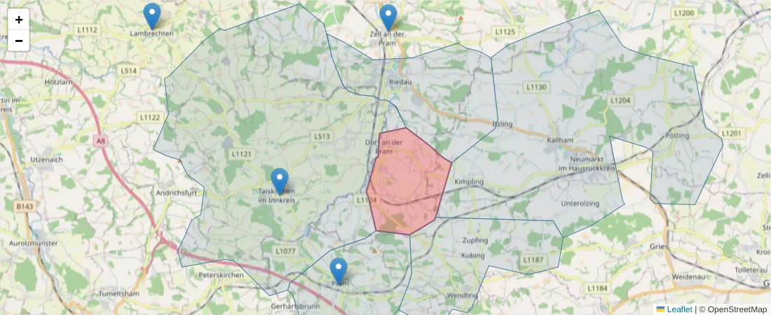Karte des Postleitzahlen Bereichs  und der umliegenden Postleitzahlen in Deutschland
