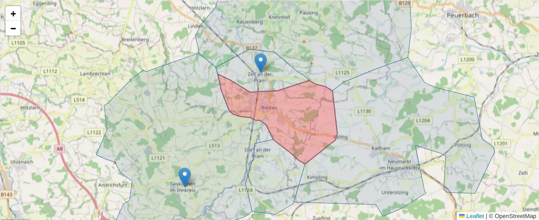Karte des Postleitzahlen Bereichs  und der umliegenden Postleitzahlen in Deutschland