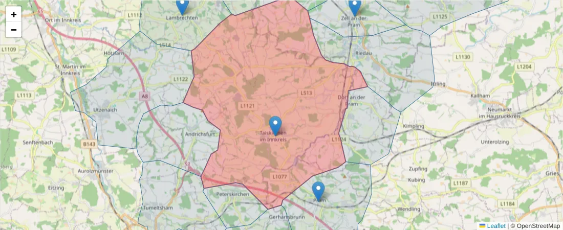 Karte des Postleitzahlen Bereichs  und der umliegenden Postleitzahlen in Deutschland