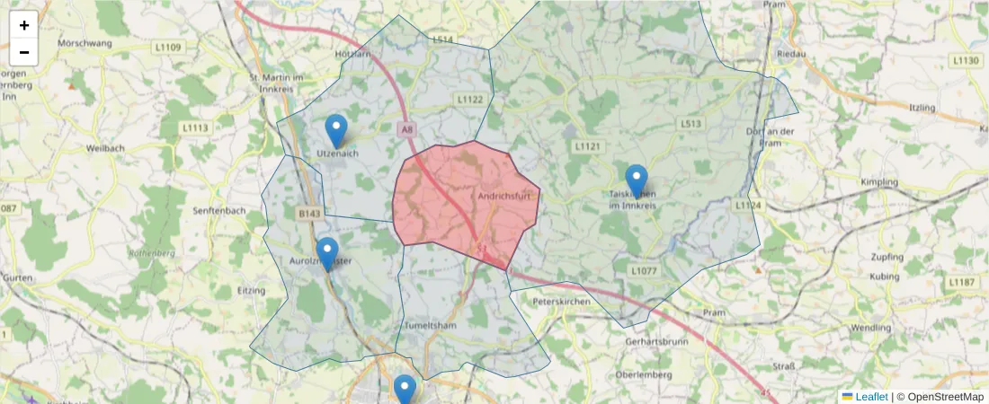 Karte des Postleitzahlen Bereichs  und der umliegenden Postleitzahlen in Deutschland