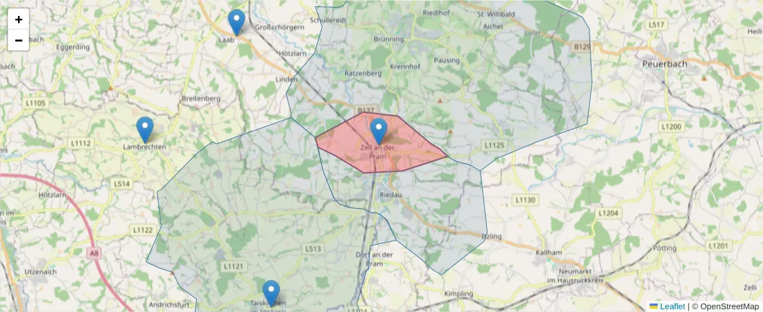 Karte des Postleitzahlen Bereichs  und der umliegenden Postleitzahlen in Deutschland