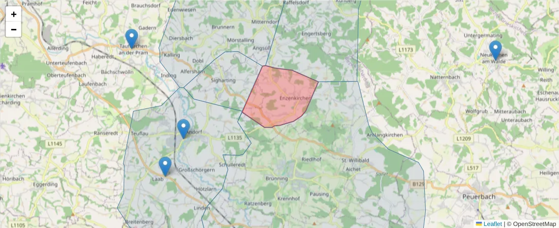Karte des Postleitzahlen Bereichs  und der umliegenden Postleitzahlen in Deutschland