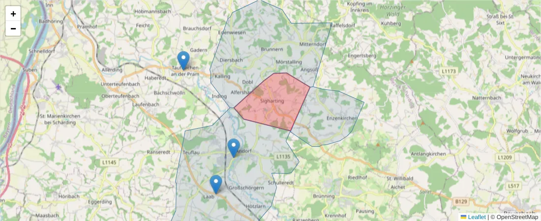 Karte des Postleitzahlen Bereichs  und der umliegenden Postleitzahlen in Deutschland