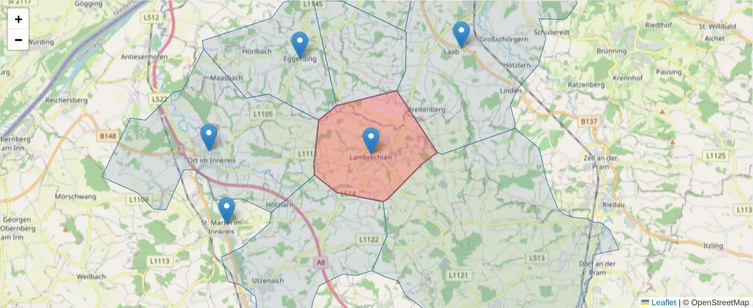 Karte des Postleitzahlen Bereichs  und der umliegenden Postleitzahlen in Deutschland