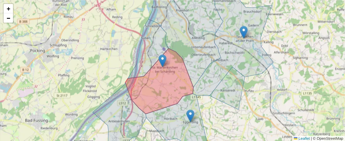 Karte des Postleitzahlen Bereichs  und der umliegenden Postleitzahlen in Deutschland