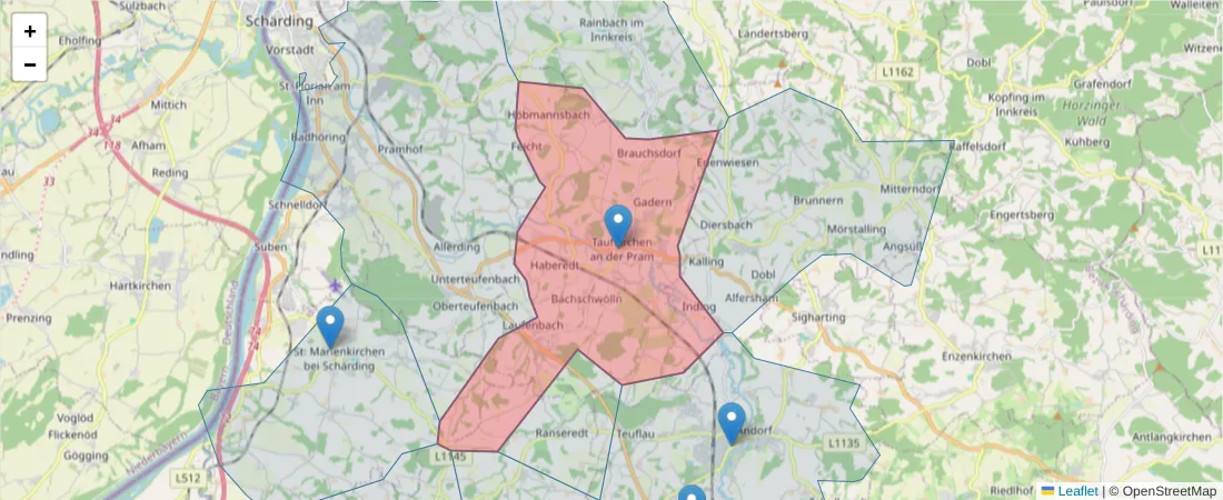 Karte des Postleitzahlen Bereichs  und der umliegenden Postleitzahlen in Deutschland