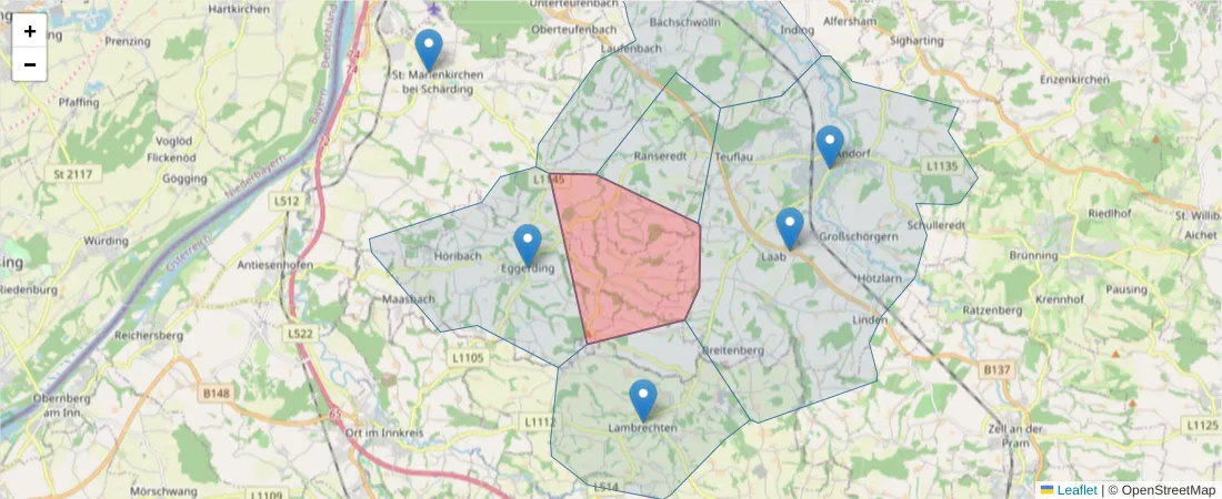 Karte des Postleitzahlen Bereichs  und der umliegenden Postleitzahlen in Deutschland